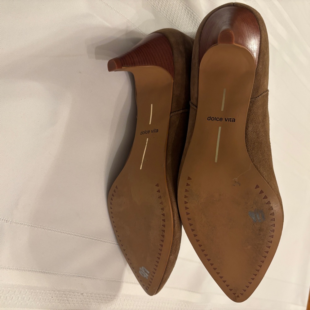 Dolce Vita Tan Suede Heeled Ankle Boots 7.5 - Picture 3 of 7